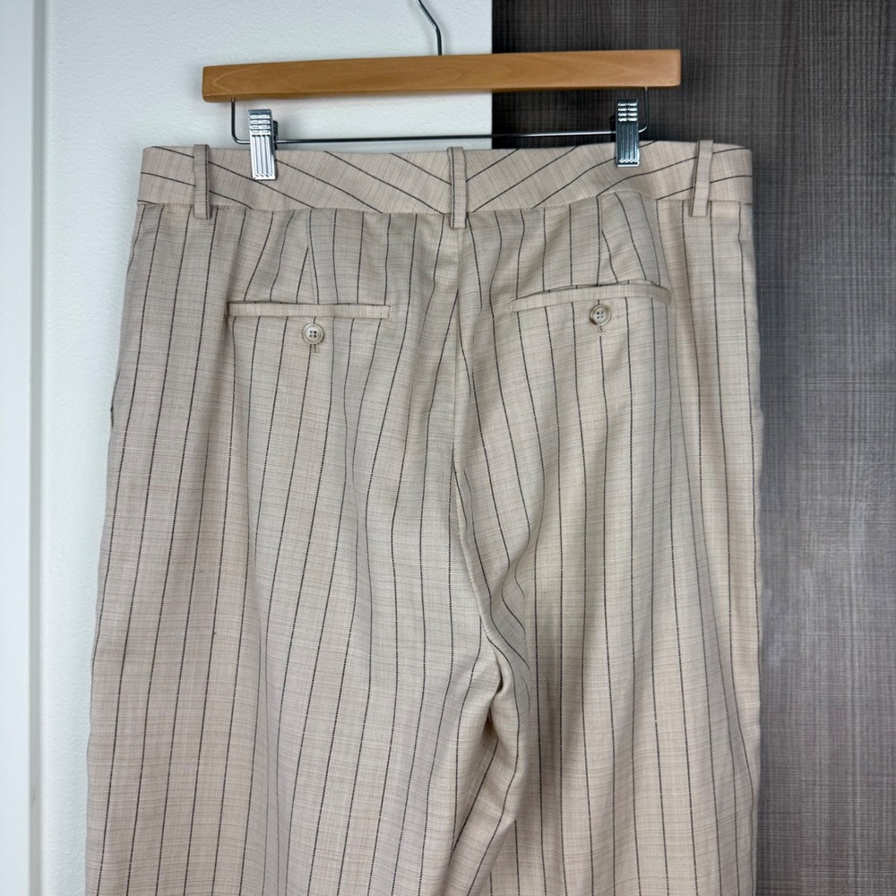 REISS Wool Linen Blend Striped Wide Leg Trouser Pants in Neutral Size 14 - Picture 8 of 11
